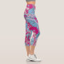 Colorful Pink Blue Modern Abstract Floral Pattern Capri Leggings