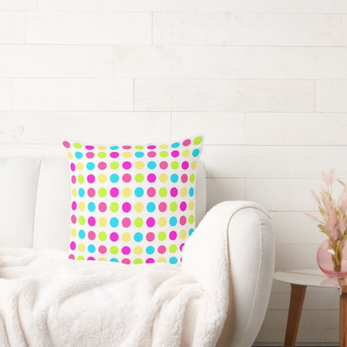 Colorful Pink Blue Pink and Green Dots Throw Pillow