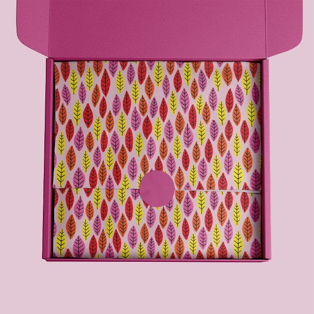 Colorful Pink Bright Leaf pattern Tissue Paper (Colourful leaf print pink tissue paper)