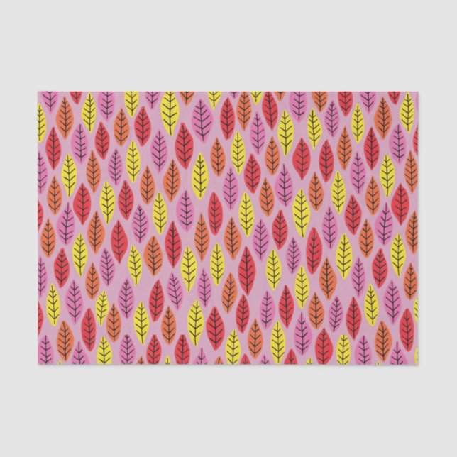 Colorful Pink Bright Leaf pattern Tissue Paper (Front)