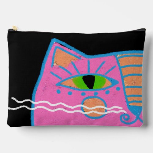 Colorful Pink Cat Abstract Art Accessory Pouch