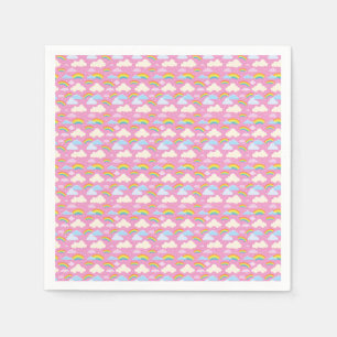 Colorful Pink Clouds and Rainbows Napkins