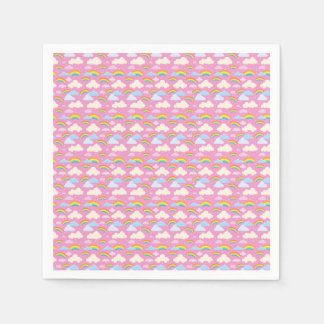 Colorful Pink Clouds and Rainbows Napkins