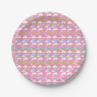 Colorful Pink Clouds and Rainbows Paper Plates