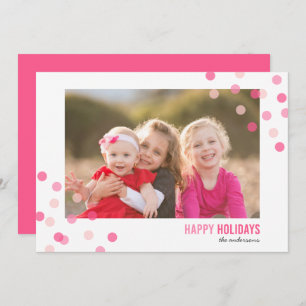 Colorful Pink Confetti Photo Happy Holidays Card