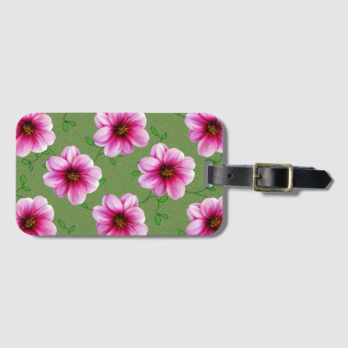 Colorful Pink Dahlia Flowers on any Color Luggage Tag