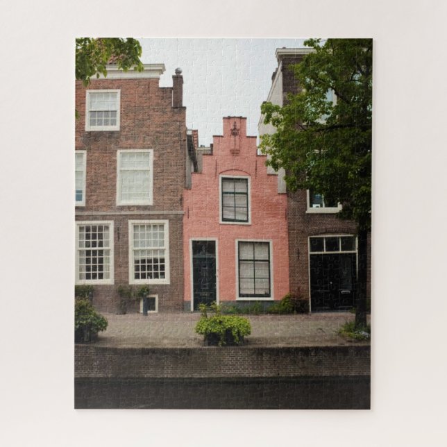 Colorful Pink Dutch Canal House Leiden Netherlands Jigsaw Puzzle (Vertical)