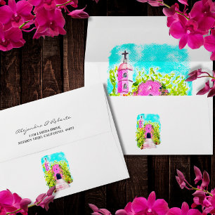 Colorful Pink Elegant Mexican Wedding Invitation Envelope