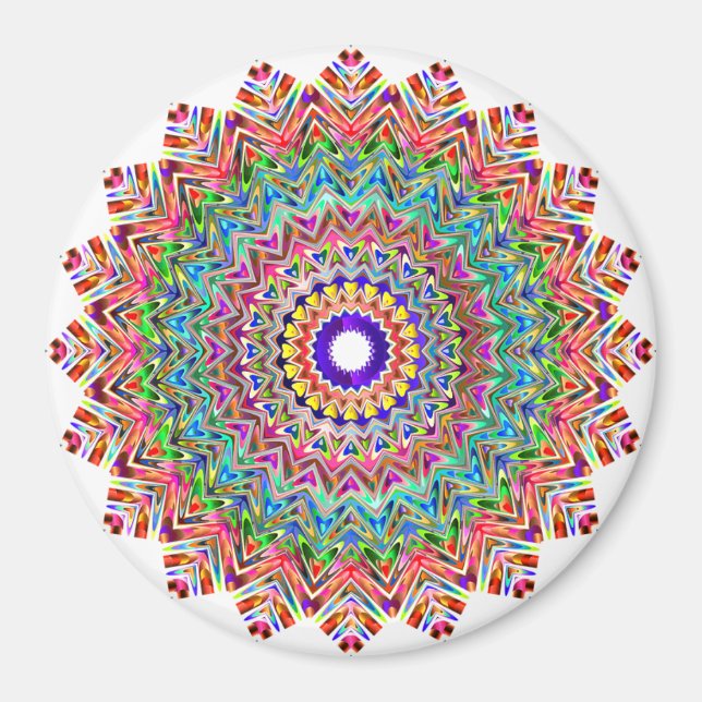 Colorful Pink Feather Mandala Boho Circle Magnet (Front)