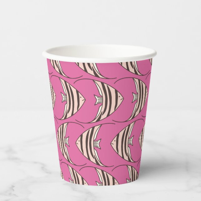 Colorful Pink Fish pattern Paper Cups (Front)