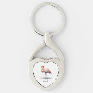 Colorful Pink Flamingo, customizable Keychain