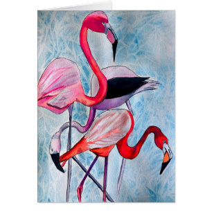 Colorful pink flamingo watercolor art cards
