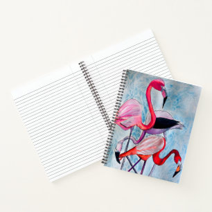 Colorful pink flamingo watercolor art notebook