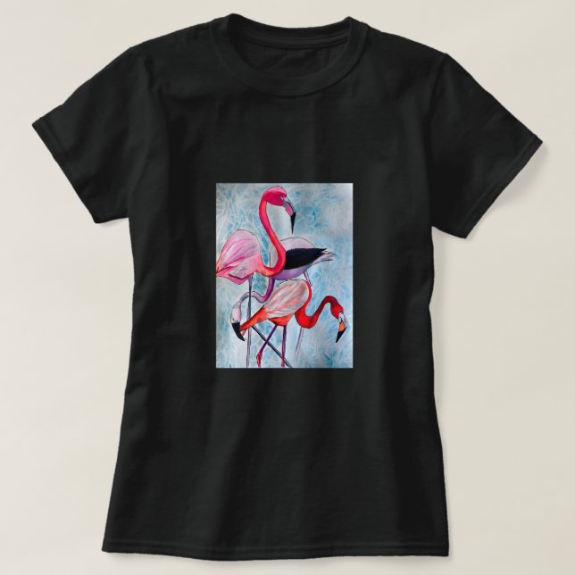 Colorful pink flamingo watercolor art T-Shirt (Design Front)