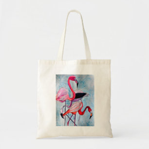 Colorful pink flamingo watercolor art tote bag