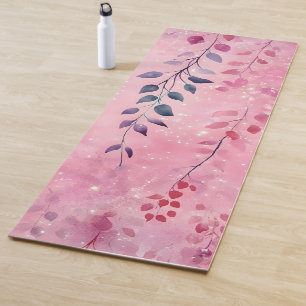 Colorful Pink Floral Boho Watercolor Design Yoga Mat