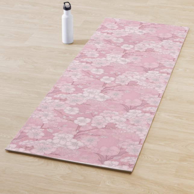 Colorful Pink Floral Cherry Blossom Pattern  Yoga Mat (In Situ)