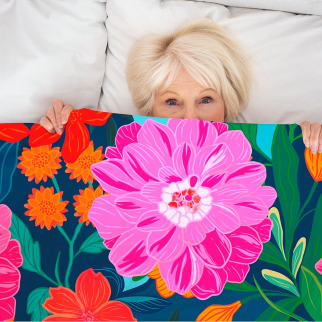 Colorful Pink floral hand painted throw  Fleece Blanket (Creator Uploaded)