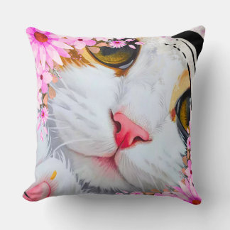 Colorful Pink Floral Kitty Accent Cushion