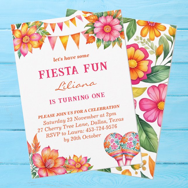 Colorful Pink Floral Mexican Fiesta 1st Birthday Invitation (Creator Uploaded)