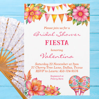 Colorful Pink Floral Mexican Fiesta Bridal Shower Invitation
