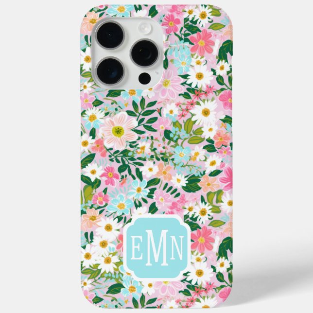 Colorful Pink Flower Garden Monogrammed  Case-Mate iPhone Case (Back)