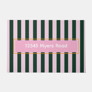Colorful Pink Forest Green Stripes Doormat
