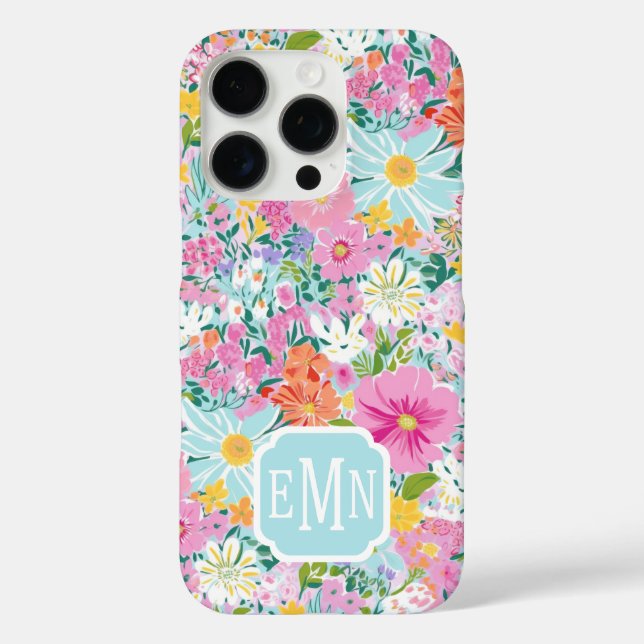 Colorful Pink Garden Monogrammed Case-Mate iPhone Case (Back)
