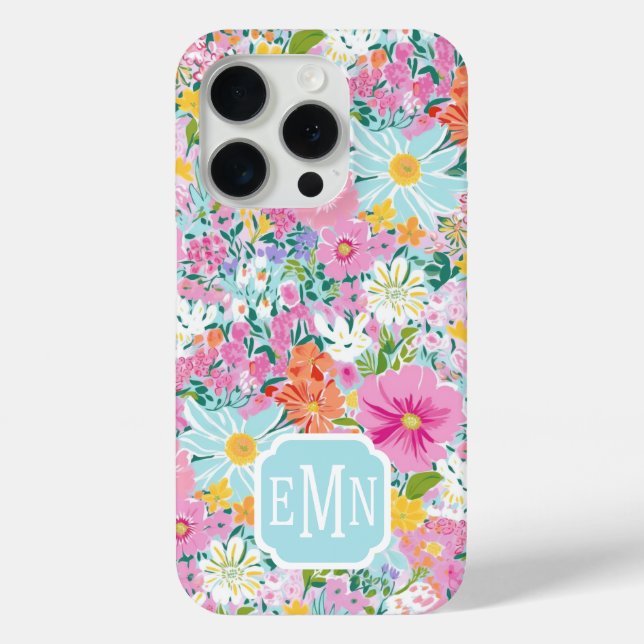 Colorful Pink Garden Monogrammed Case-Mate iPhone Case (Back)
