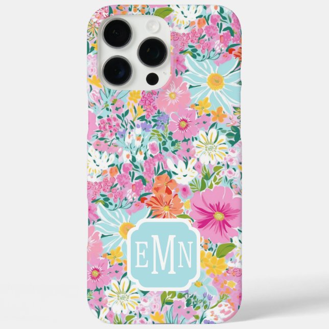 Colorful Pink Garden Monogrammed Case-Mate iPhone Case (Back)