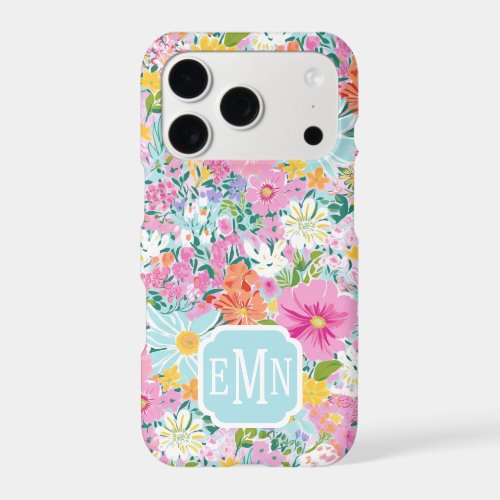 Colorful Pink Garden Monogrammed iPhone 17 Pro Case