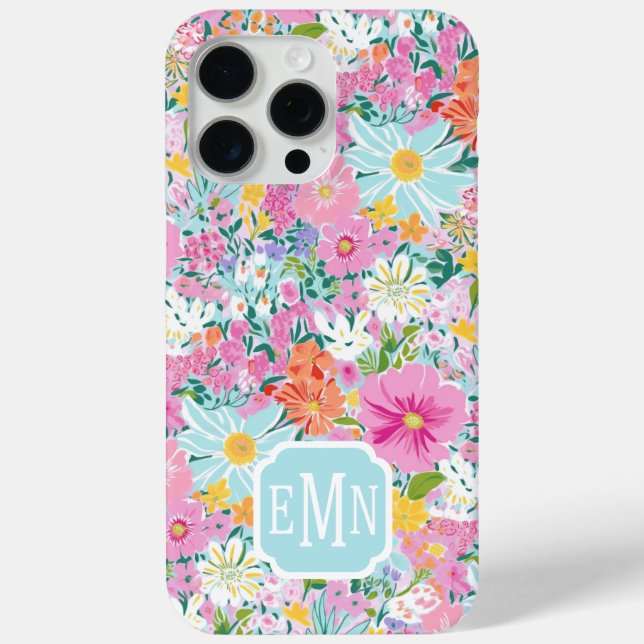Colorful Pink Garden Monogrammed Case-Mate iPhone Case (Back)