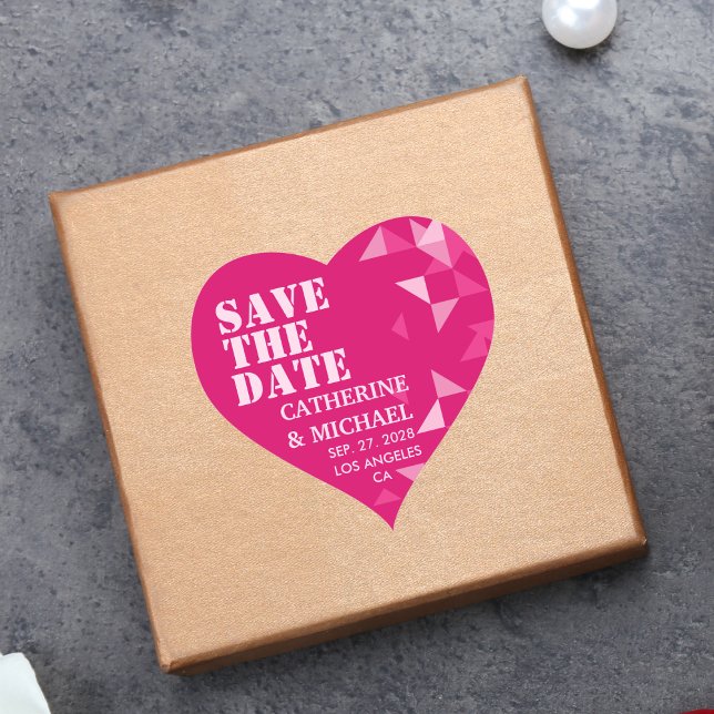 Colorful Pink Geometric Wedding Save The Date Heart Sticker (Creator Uploaded)