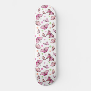 Colorful Pink Girly Butterflies Pattern Skateboard