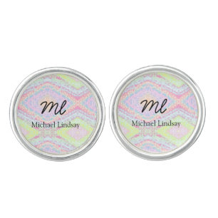Colorful pink glittersparkle stars add your name cufflinks