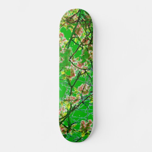 Colorful pink green abstract floral design skateboard deck