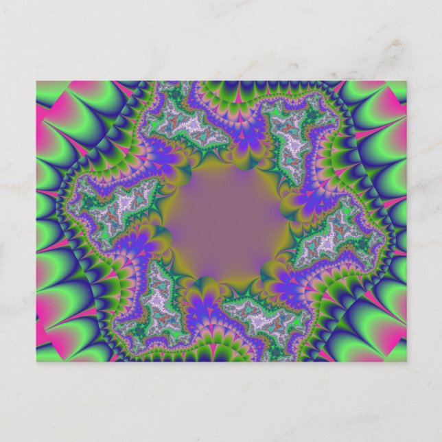 Colorful Pink, Green and Blue Fractal Postcard (Front)