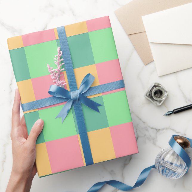 Colorful Pink Green Blue Yellow Squares Wrapping Paper (Gifting)