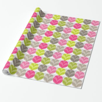 Colorful Pink Green Brown Polka Dot Pattern Wrapping Paper by VintageDesignsShop at Zazzle