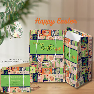 Colorful Pink Green Bunny Medium Gift Bag