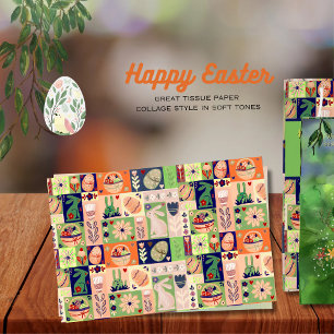 Colorful Pink Green Easter Bunny Collage Tissue Paper