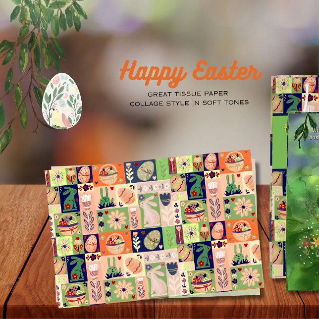 Colorful Pink Green Easter Bunny Collage Tissue Paper (Colorful Pink Green Easter Bunny Collage Tissue Paper)