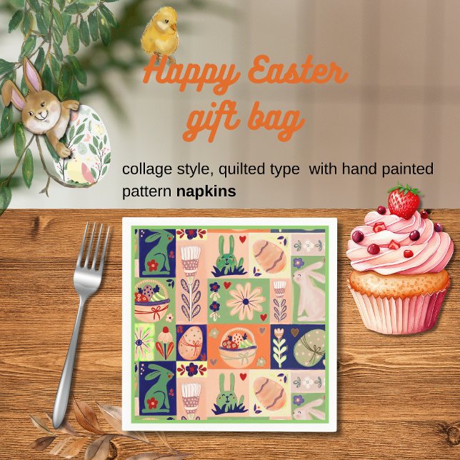 Colorful  Pink Green Easter Bunny Napkins (Colorful Pink Green Easter Bunny Napkins)