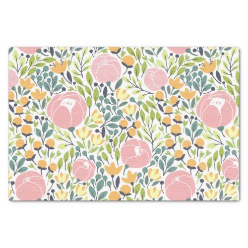Colorful Pink  Green Floral Flowers Tissue Paper