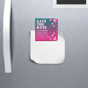 Colorful Pink & Green Geometric Save The Date Magnet