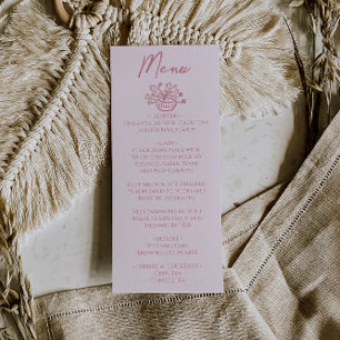 Colorful Pink Hand Drawn Floral Wedding Menu 