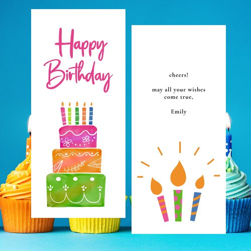 Colorful Pink Happy Birthday Candles Flat Card