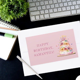 Colorful Pink Happy Birthday  Rectangular Sticker