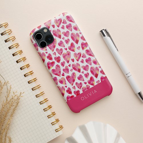 Colorful Pink Heart Pattern Personalized Case_Mate iPhone 14 Case