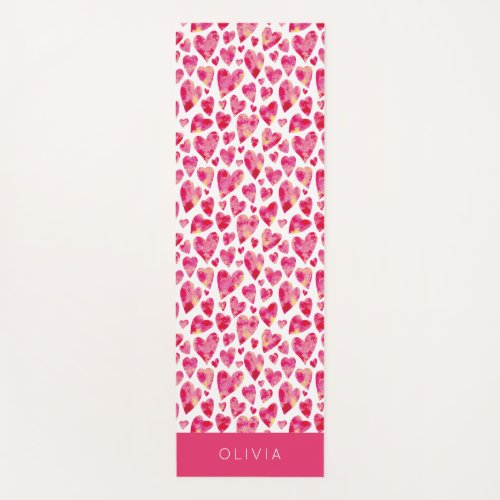 Colorful Pink Heart Pattern Personalized Yoga Mat